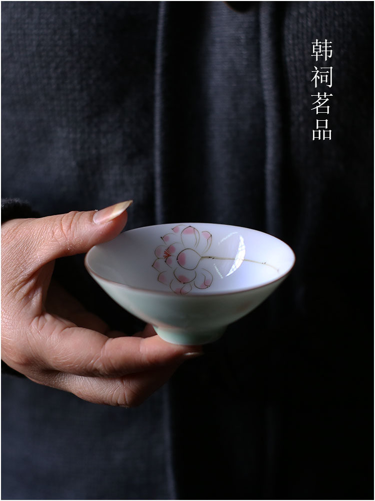 韩祠茗品｜雨荷斗笠杯主人杯复古风陶瓷茶杯功夫茶单杯景德镇茶具