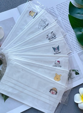ins成人简约卡通维尼熊小丸子KT猫白色口罩男女高颜值一次性防护