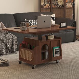 热卖款友宝尼胡桃色实木小边几简约款小户型可收纳储物可折叠边几