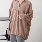 日单品牌春夏新款 29626 下摆带抽绳衬衫 休闲百搭翻边V领蝙蝠袖 长袖