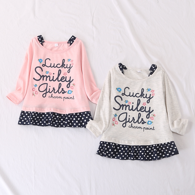 字母印花波点拼接长袖T恤上衣