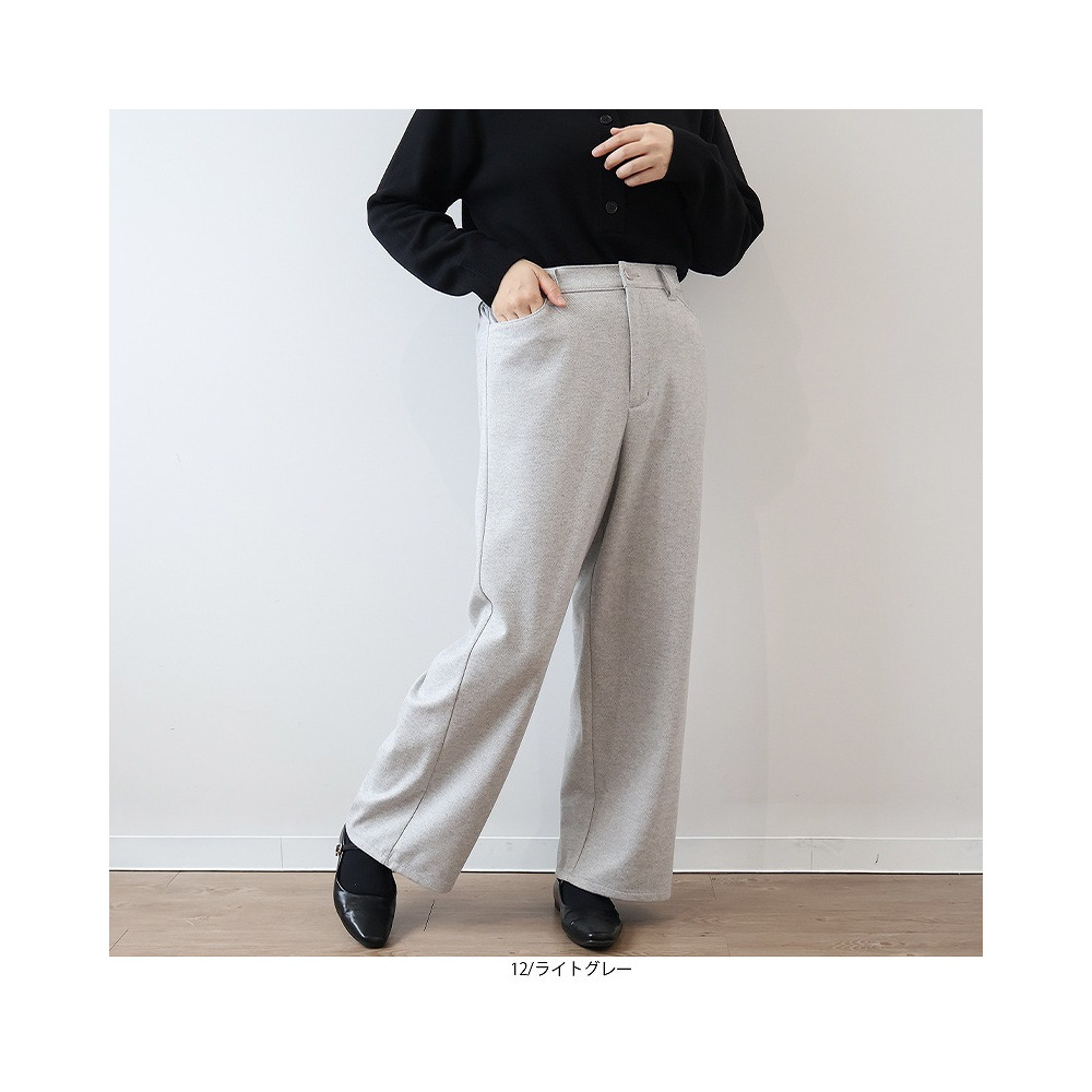 日系半松紧腰直筒裤呢子休闲裤