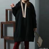 品牌秋冬新品 时尚 连帽飘带口袋加绒大版 日单大码 长款 卫衣裙24263