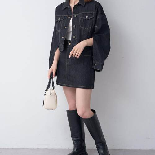 棉绣花牛仔半身裙少女显身材