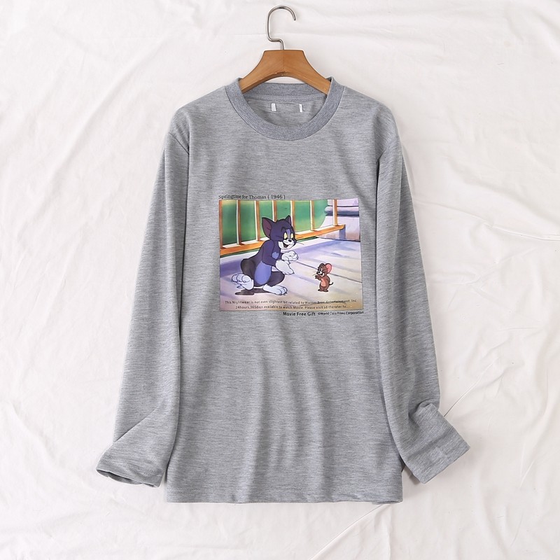 日单春秋新款简约休闲百搭宽松大版圆领卡通印花长袖T恤卫衣20213,女装/女士精品,T恤,淘宝优惠券,粉丝福利购,淘宝优惠卷