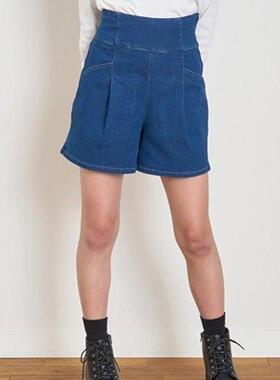 日单夏季新款时尚亲子装侧拉链半松紧腰高腰绑带款牛仔短裤28809