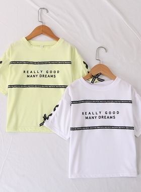 日单品牌春夏新款童装可爱百搭圆领袖子蝴蝶结装饰T恤上衣25566