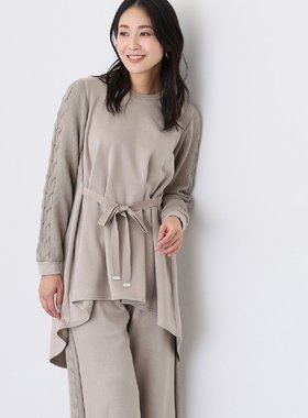 日单品牌秋冬新款时尚洋气针织拼接袖系带收腰加绒卫衣小衫28349