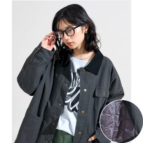灯芯绒翻领工装夹克薄棉服外套女