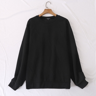 日单春夏新款 针织卫衣男女25365 休闲百搭字母浮雕立体纹理长袖