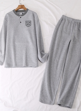 日单秋冬新款简单休闲罗纹两粒扣套头字母印花加绒睡衣睡裤20412