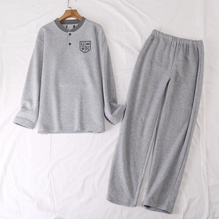 日单秋冬新款 20412 简单休闲罗纹两粒扣套头字母印花加绒睡衣睡裤