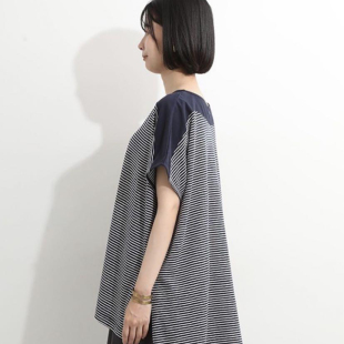 条纹棉T恤29413 百搭圆领插肩袖 日单品牌春夏新款 清新文艺宽松大版