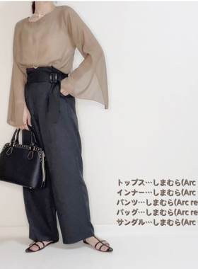 日单品牌春夏新款优雅圆领袖子开叉轻盈透视感光泽长袖衬衫28309