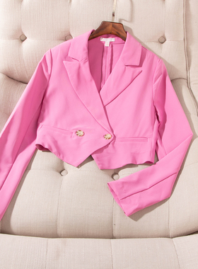 外贸欧美春秋新款时尚个性显身材翻领两粒扣短款西装外套女29193