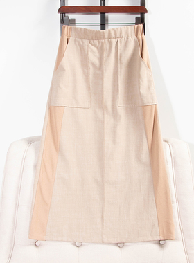 日单春夏新款休闲百搭半松紧腰侧拼接大口袋后开叉半身裙4色30300