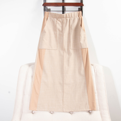松紧腰侧拼接口袋开叉半身裙4色