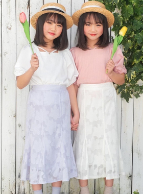 日单童装品牌夏季新款时尚甜美方领领口系带短袖T恤上衣小衫26966