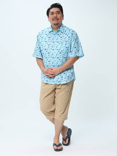 印花大码口袋衬衫短袖