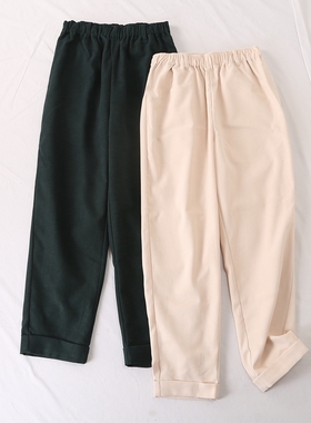 日单春秋新款时尚有型松紧腰灯芯绒卷边裤直筒休闲工装裤女28634