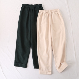 裤 日单春秋新款 直筒休闲工装 有型松紧腰灯芯绒卷边裤 女28634 时尚