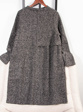 日单秋冬新款优雅知性中领单侧口袋线呢毛圈长袖针织连衣裙28589