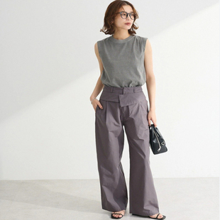 日单春秋新款 30997 设计感双金属扣拉链荷叶边拼接棉直筒休闲裤