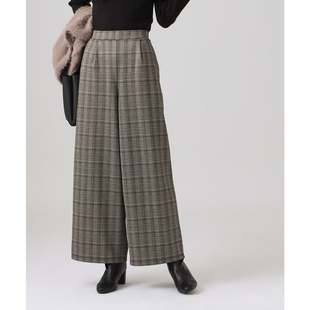 31057 简约百搭半松紧腰格子印花加绒休闲直筒裤 日单秋冬新款 时尚