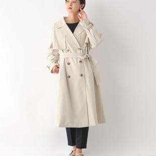 日单品牌LP春秋新款气质OL西装领双排扣后开叉中长款风衣28351