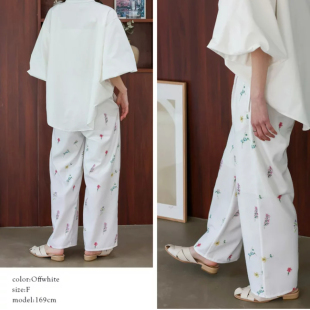 31887 休闲裤 日单春夏新款 甜美有范森系文艺百搭松紧腰印花直筒裤