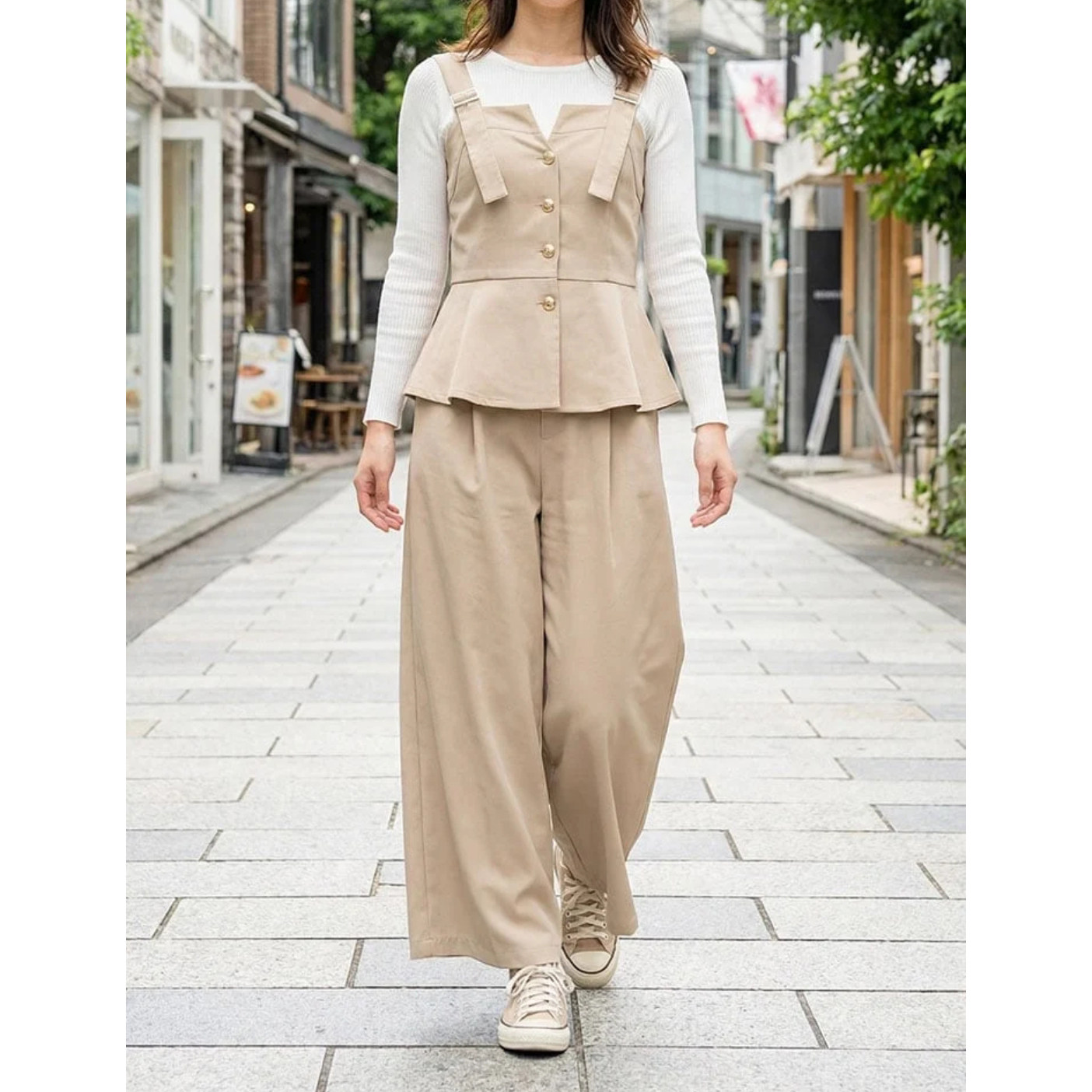 日单品牌秋冬新款时尚休闲百搭可调肩带后背松紧连体背带裤32070