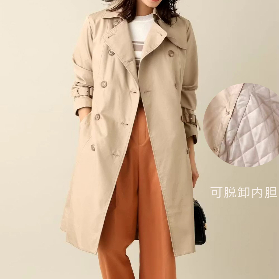 双排扣腰带可脱卸内胆棉风衣外套