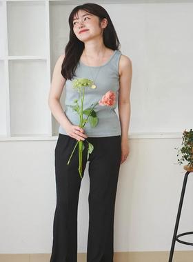 日单品牌MIL春夏秋新款时尚百搭松紧腰前开叉微喇叭裤长裤27259