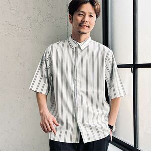 日单男装品牌春夏新款商务休闲百搭翻领系扣宽条纹短袖衬衫25662