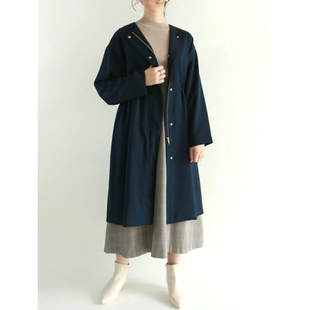 日单品牌techi秋冬新款简约显气质优雅百搭圆领中长风衣外套31957