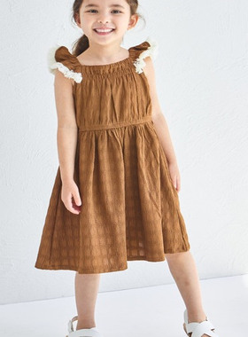 日单童装品牌春夏新款清新可爱流苏边装饰松紧腰背心连衣裙29355