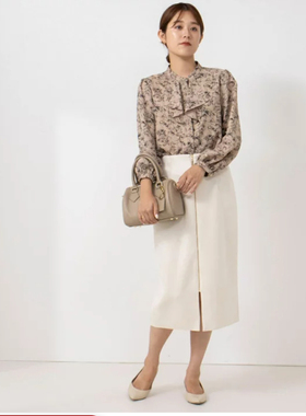 日单品牌春秋新款时尚百搭松紧腰拉链款前开叉麂皮绒半身裙28598