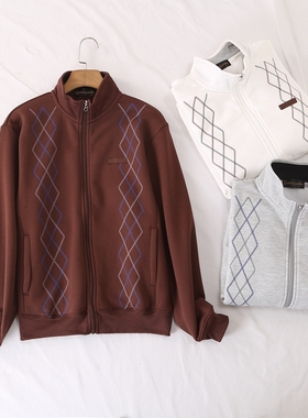 日单秋冬新款简单商务休闲运动立领拉链侧口袋薄绒针织外套27750