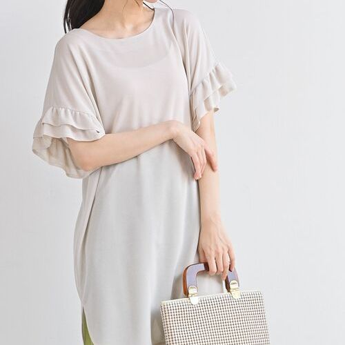 日单品牌r*s夏季新款轻盈透视感圆领荷叶边短袖中长薄款T恤30055