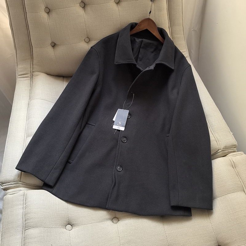 英伦风百搭系扣翻领呢大衣外套男