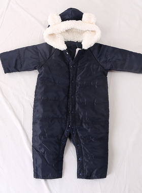 日单品牌冬季婴幼儿9月内熊耳朵按扣款夹棉连体棉衣爬爬服27631