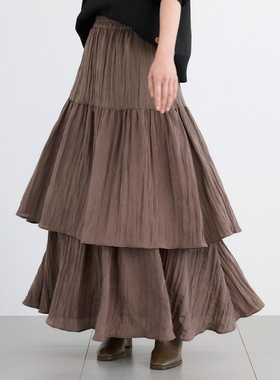 日单品牌秋冬新款时尚设计感松紧腰多层荷叶边蛋糕裙长裙女32055