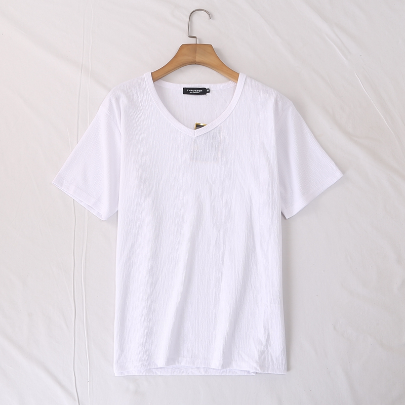 鸡心领夏季褶皱纯色短袖T恤