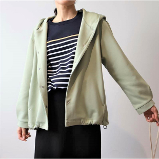 夹克外套女30958 简单纯色连帽下摆抽绳长袖 日单大码 品牌春秋新款