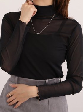 日单春秋新品宽松性感锁边边高领透视衫打底衫+小吊带MV20574