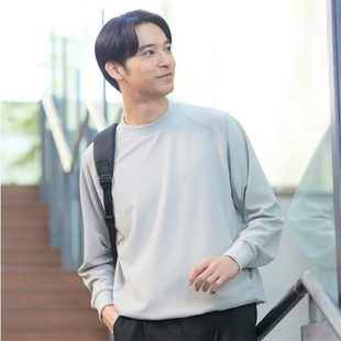 卫衣男装 松紧抽绳长袖 31236 运动速干罗纹中领插肩袖 日单春秋新款