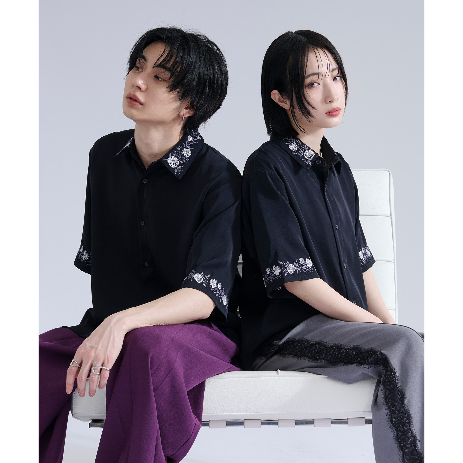 日单潮牌elln*夏季新款翻领重工花朵刺绣凉感短袖衬衫男女32865