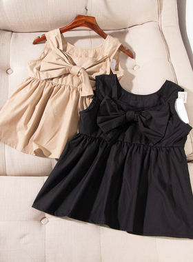 日单品牌童装夏季新款可爱圆领可脱卸大蝴蝶结无袖背心裙女27227