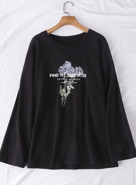 日单秋冬季新款时尚休闲百搭花朵印花纯色棉长袖卫衣打底衫12953