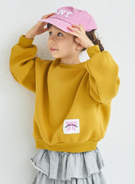 日单童装秋冬新款时尚甜美休闲百搭下摆蝴蝶结贴布加绒卫衣31972